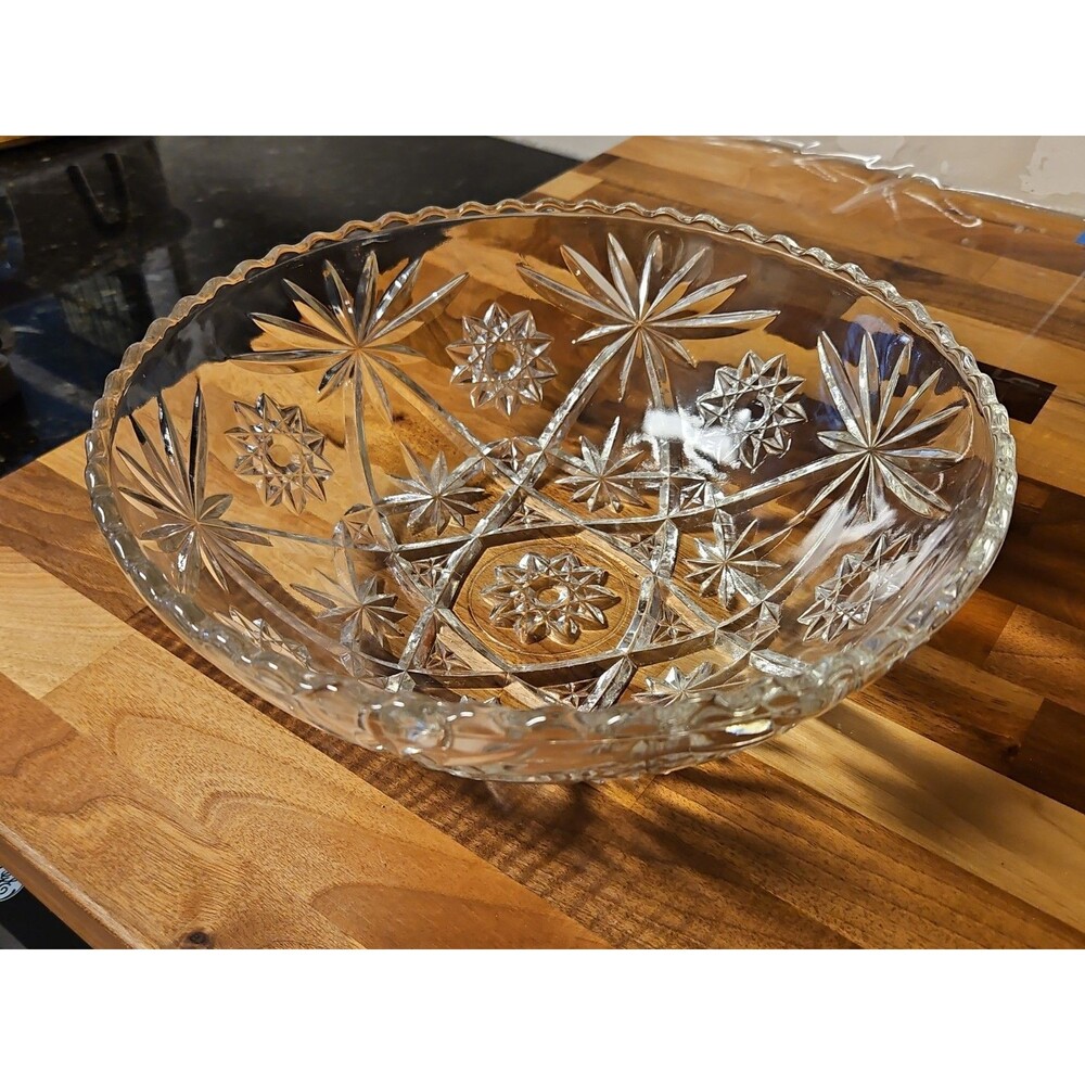 Vintage EAPC Anchor Hocking Star Burst Pressed Glass Bowl 10.75" Round EUC